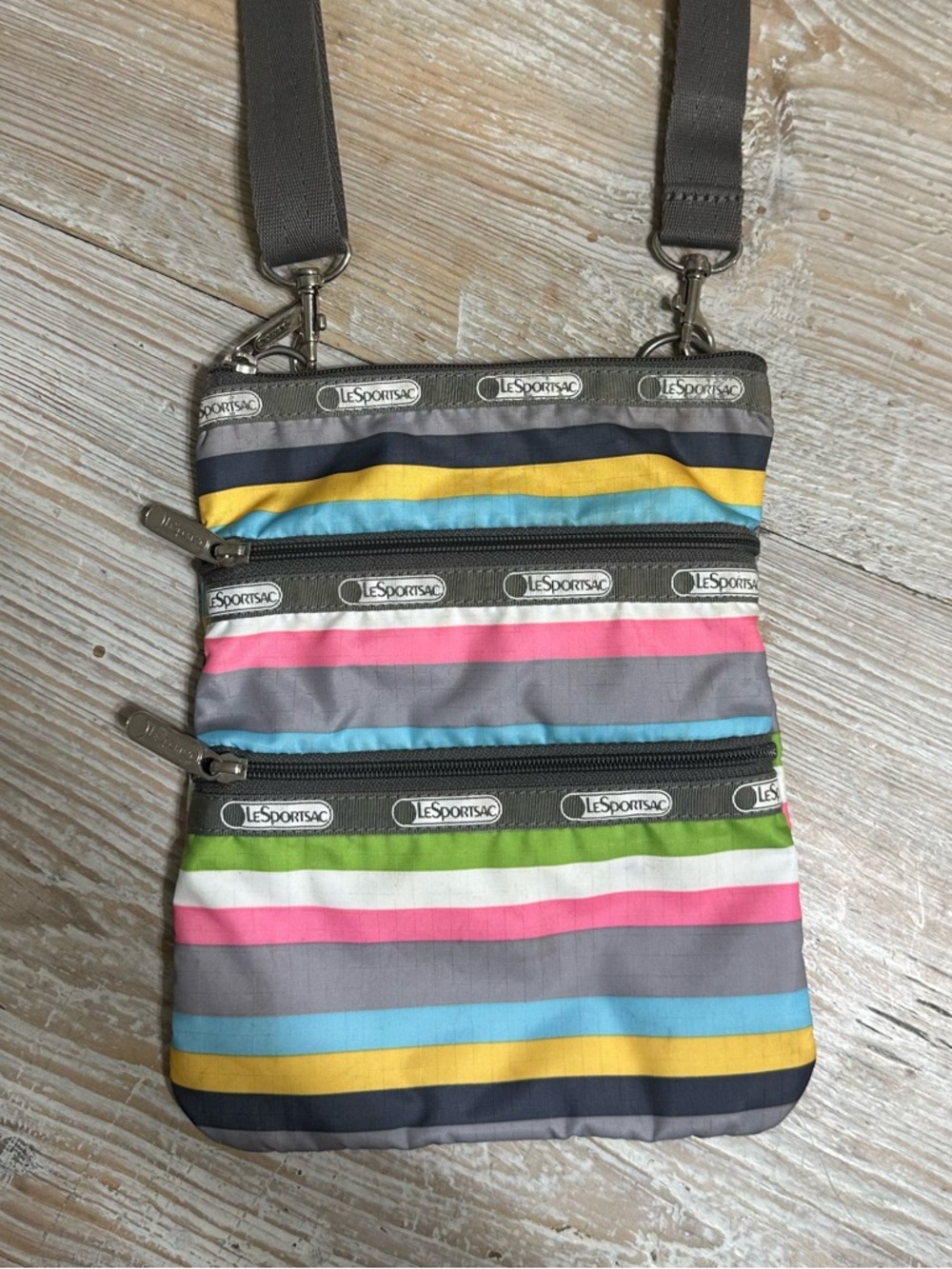 Lesportsac Crossbody Bag Colorful Stripes Three Pockets Adjustable Straps